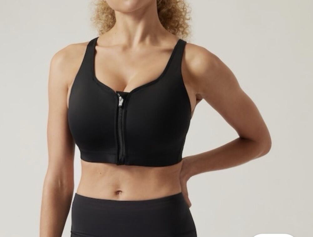 Athleta Advance Zip-Front High Impact Sports Bra Black Size 36B